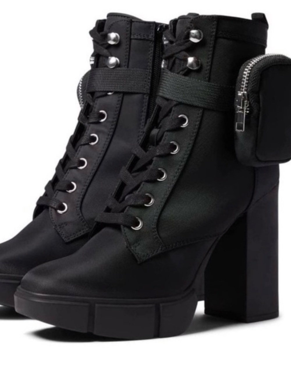 Steve Madden Black Lace-Up Platform Combat Ankle Boots with Zipper Pouch